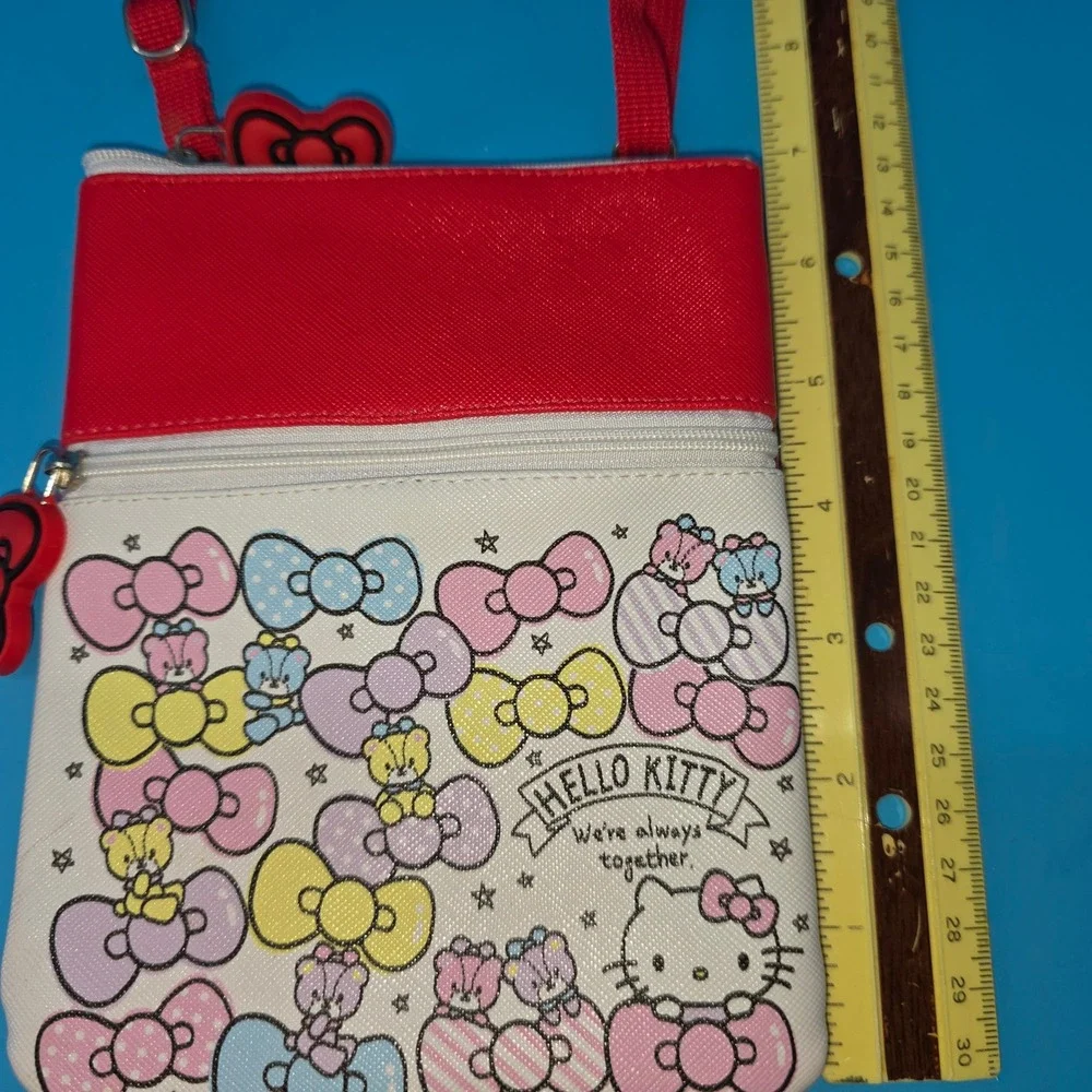 Sanrio Hello‎ Kitty Crossbody Bag Red White Bow Print Small Travel Pouch Pockets